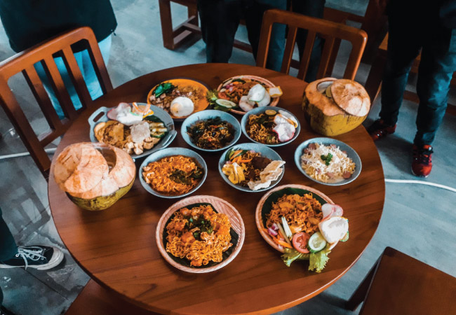 Dining area set for a traditional Kerala meal