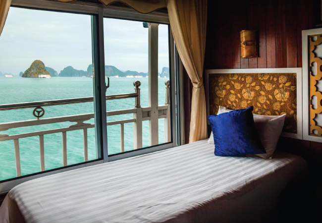 Luxurious bedroom with a view of the backwaters