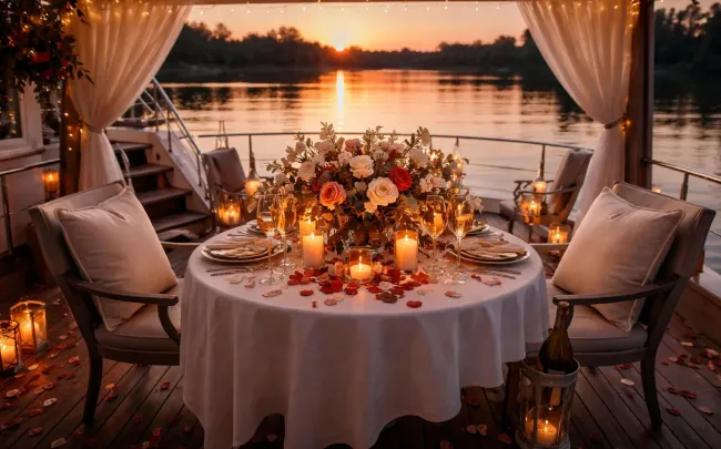 anniversary dinner on a houseboat